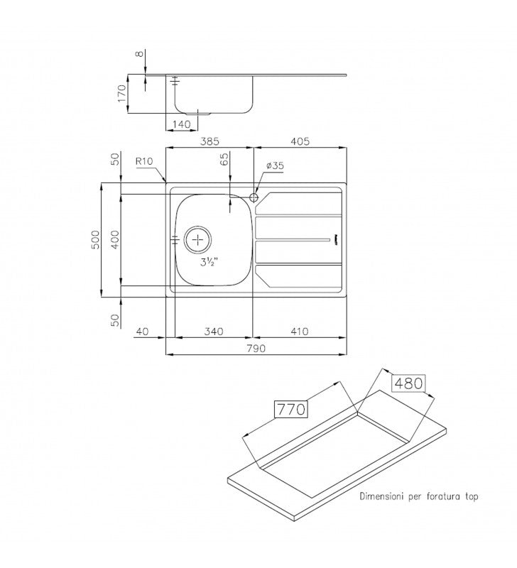 Lavello inox 2 vasche sxsc. 116x50 incasso cod 77413