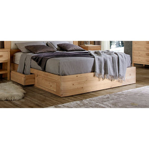 Letto cortina matrimoniale in legno massello di abete 4 cassetti