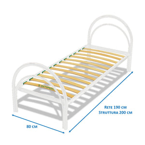 Struttura letto singolo 80x190 arco, colore bianco, telaio in metallo e doghe in legno - Comprarredo