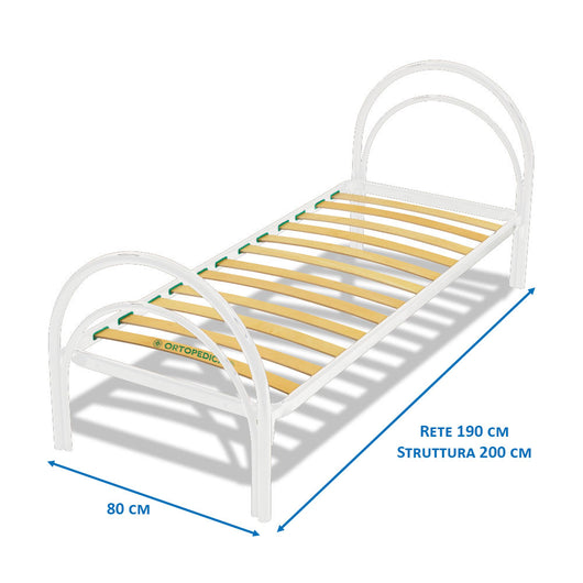 Struttura letto singolo 80x190 arco, colore bianco, telaio in metallo e doghe in legno - Comprarredo