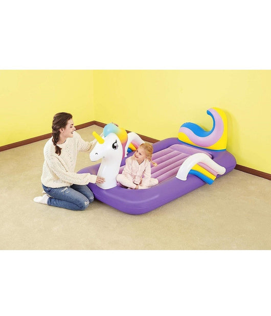 Lettino Gonfiabile Per Bambini Unicorno 196x104x84 Cm Materasso Floccato 67713         