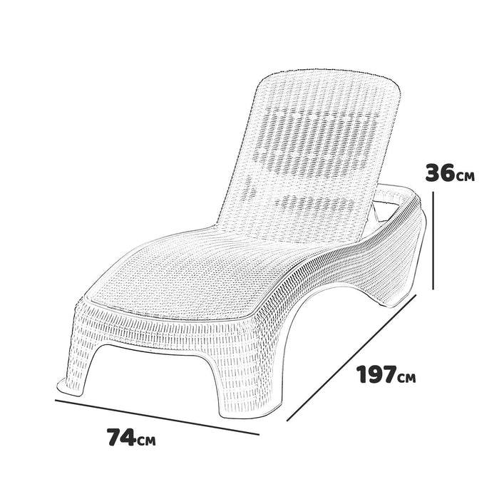 Lettino prendisole di design in polyrattan con schienale reclinabile. Lettino prendisole da giardino design ergonomico ed avvolgente grigio antracite. 197x74xH36 cm