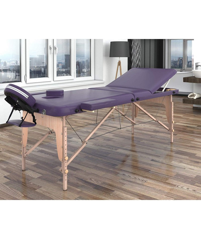 Lettino massaggio professionale 3 zone in legno, 180X56 cm - pieghevole e portatile x estetiste, massaggiatori Tattoo - Lilla