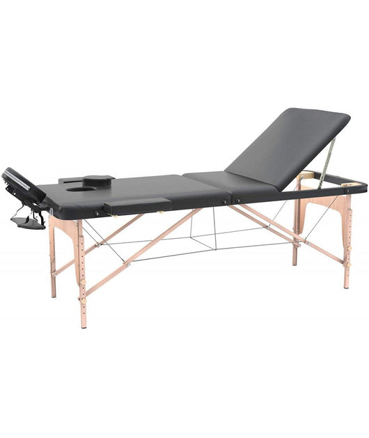 Lettino massaggio professionale 3 zone in legno, 180X56 cm - pieghevole e portatile x estetiste, massaggiatori Tattoo - Nero