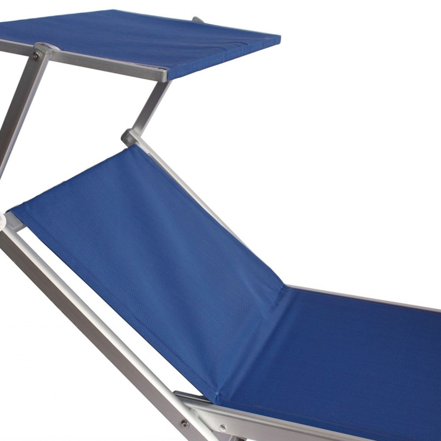 Rimini - Lettino prendisole in alluminio e textilene con schienale reclinabile e tettuccio parasole orientabile. Lettino da spiaggia, giardino o bordo piscina blu 180x60xH38 cm