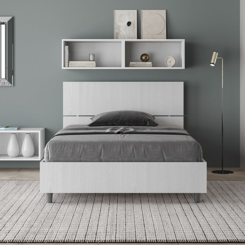 Letto 1 piazza e mezza 120x190 cm testata dritta Demas - Senza rete,Bianco Frassino