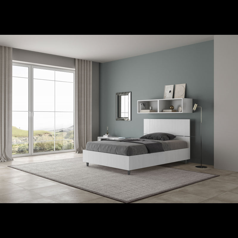 Letto 1 piazza e mezza 120x200 cm testata dritta Demas - Con rete,Bianco Frassino