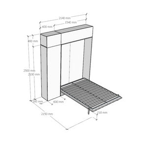 Letto a scomparsa 140 verticale Kentaro con colonna e pensili - Bianco Frassino