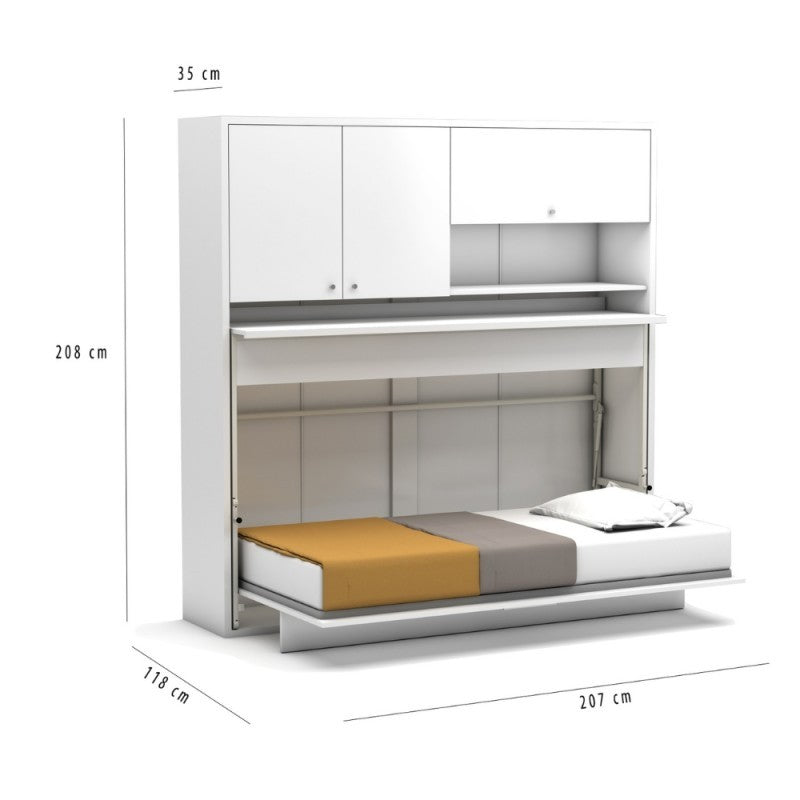 Letto a scomparsa singolo con scrivania estraibile Nitro bianco 207x35x208H