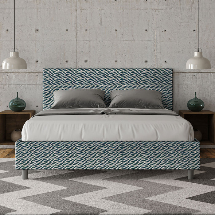 Letto matrimoniale con rete imbottito 160x190 tessuto Aragona 8 blu Adele