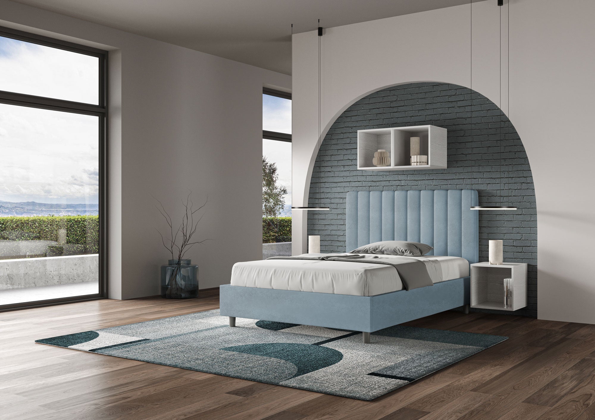 Letto 1 Piazza e Mezzo 120x210 cm con Rete e Contenitore Agueda Azzurro