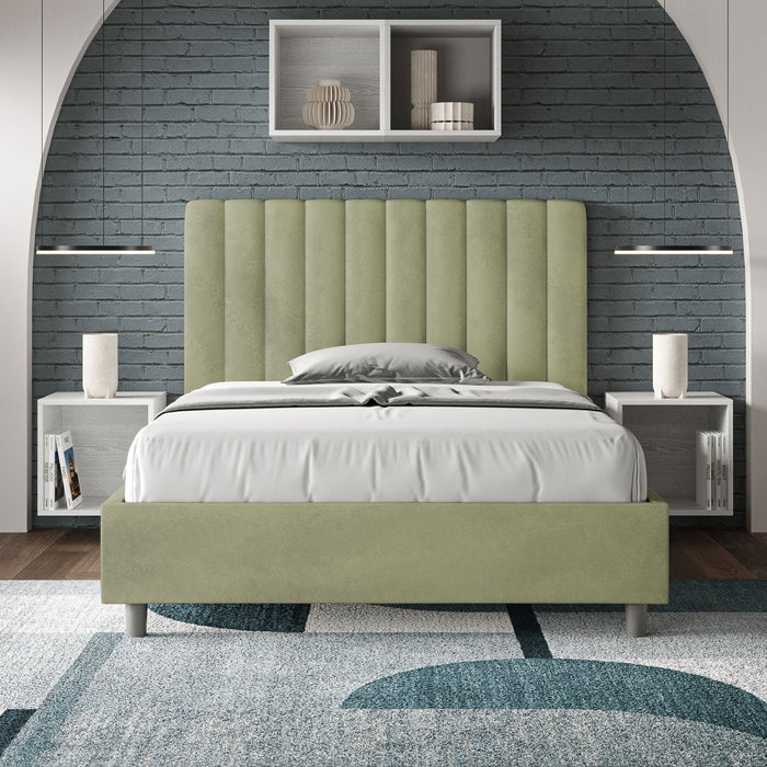 Letto 1 Piazza e Mezzo 120x190 cm con Rete e Contenitore Agueda Tè verde