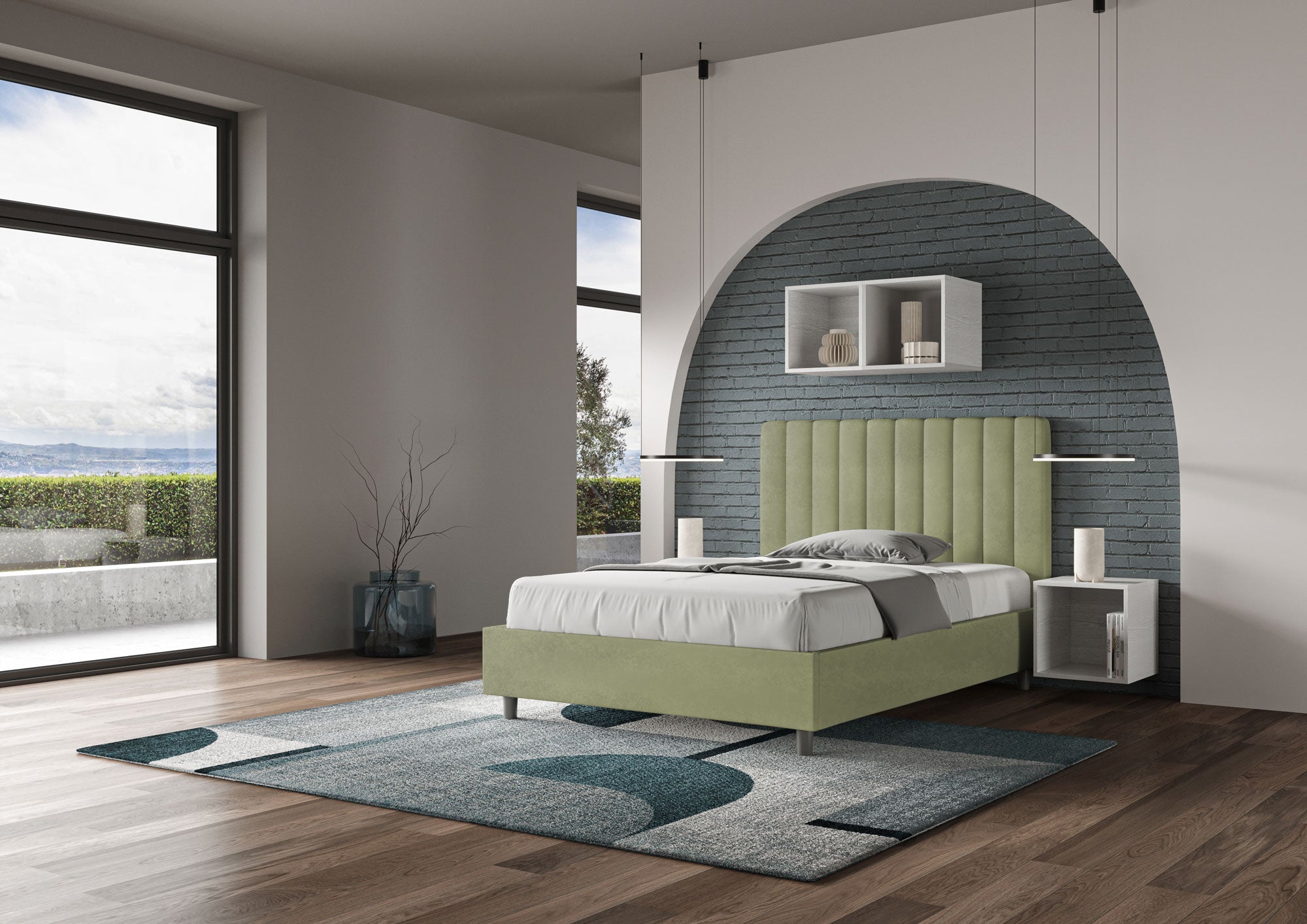 Letto 1 Piazza e Mezzo 120x190 cm con Rete e Contenitore Agueda Tè verde