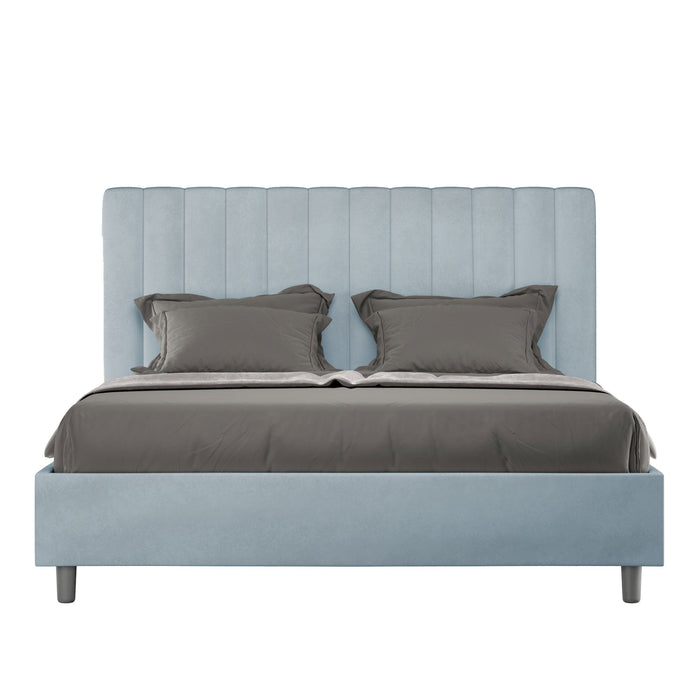 Letto Matrimoniale Francese 140x200 cm con Rete e Contenitore Agueda Azzurro