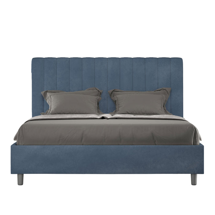 Letto Matrimoniale Francese 140x190 cm con Rete e Contenitore Agueda Blu