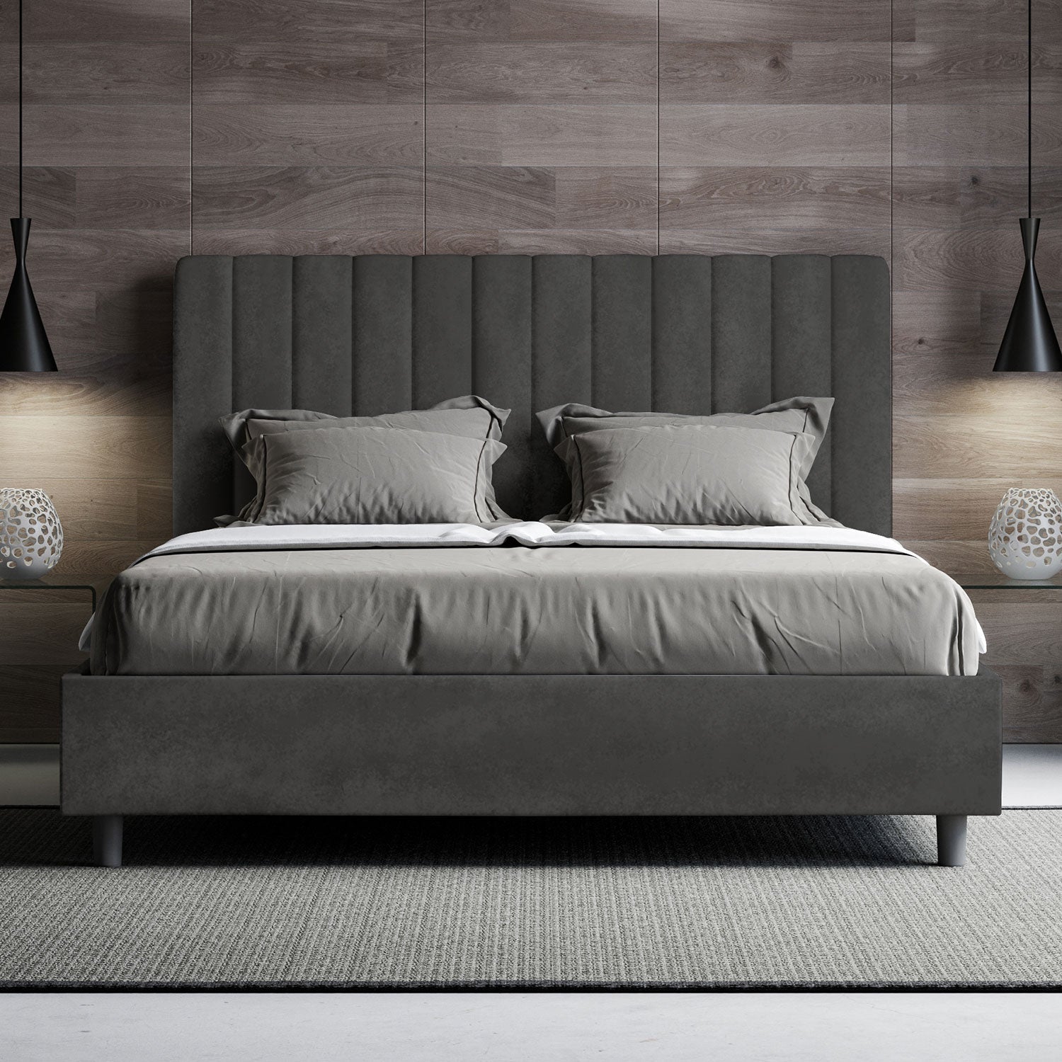 Letto Matrimoniale 160x200 cm Senza Rete Agueda Grigio