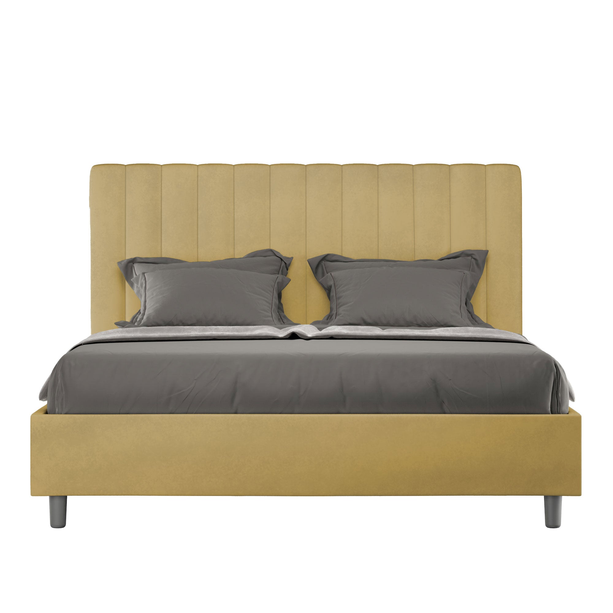 Letto Matrimoniale Francese 140x200 cm con Rete e Contenitore Agueda Ocra