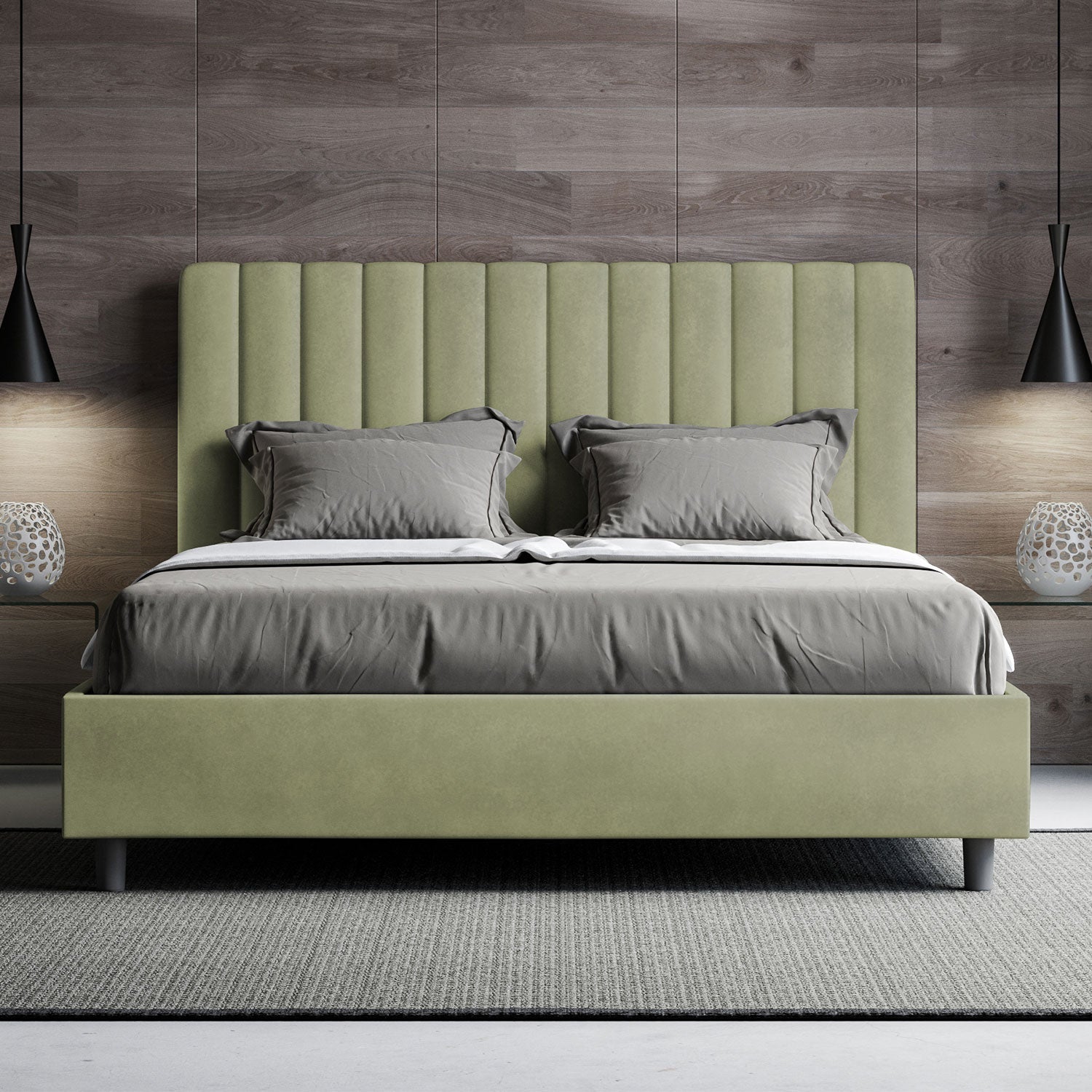 Letto Matrimoniale 160x190 cm con Rete e Contenitore Agueda Tè verde