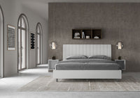 Letto matrimoniale king size contenitore imbottito 180x210 similpelle bianco Agueda