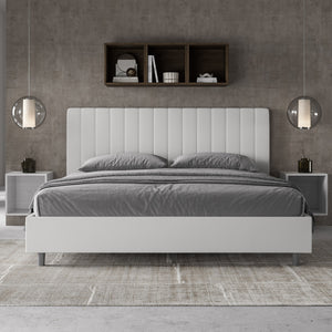 Letto matrimoniale king size con rete imbottito 180x210 similpelle bianco Agueda