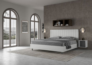 Letto matrimoniale king size contenitore imbottito 180x200 similpelle bianco Agueda