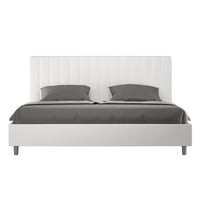 Letto matrimoniale king size contenitore imbottito 180x210 similpelle bianco Agueda