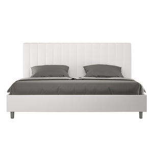 Letto matrimoniale king size contenitore imbottito 180x210 similpelle bianco Agueda