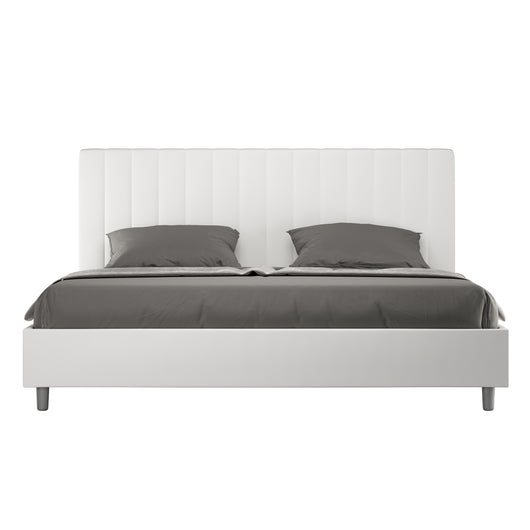 Letto matrimoniale king size con rete imbottito 200x210 similpelle bianco Agueda