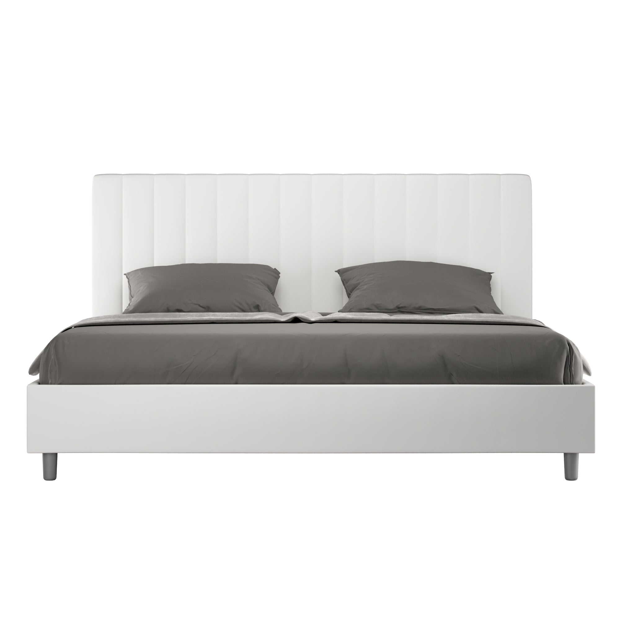 Letto matrimoniale king size con rete imbottito 180x210 similpelle bianco Agueda