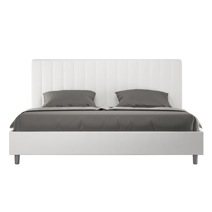 Letto matrimoniale king size con rete imbottito 180x210 similpelle bianco Agueda