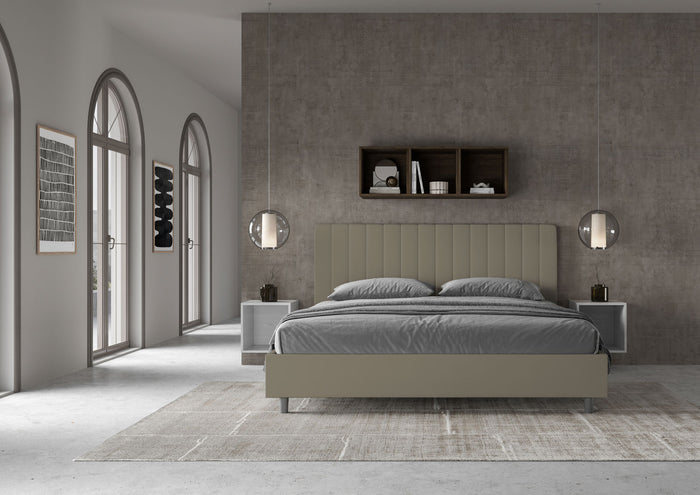 Letto matrimoniale king size contenitore imbottito 180x190 similpelle cappuccino Agueda