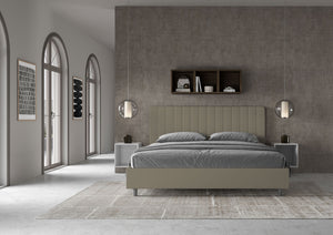 Letto matrimoniale king size con rete imbottito 180x210 similpelle cappuccino Agueda