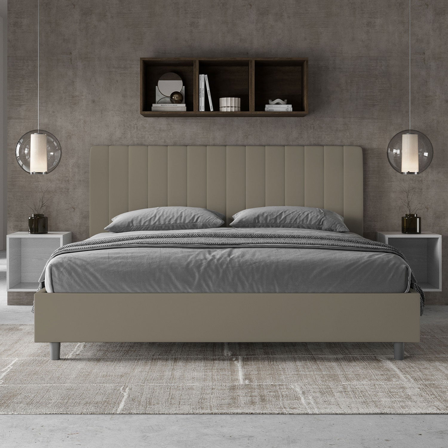 Letto matrimoniale king size contenitore imbottito 180x190 similpelle cappuccino Agueda