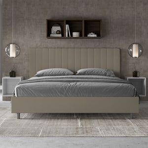 Letto matrimoniale king size con rete imbottito 200x200 similpelle cappuccino Agueda