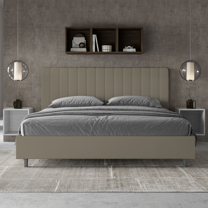 Letto matrimoniale king size contenitore imbottito 180x200 similpelle cappuccino Agueda