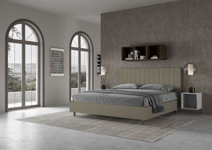 Letto matrimoniale king size con rete imbottito 200x210 similpelle cappuccino Agueda