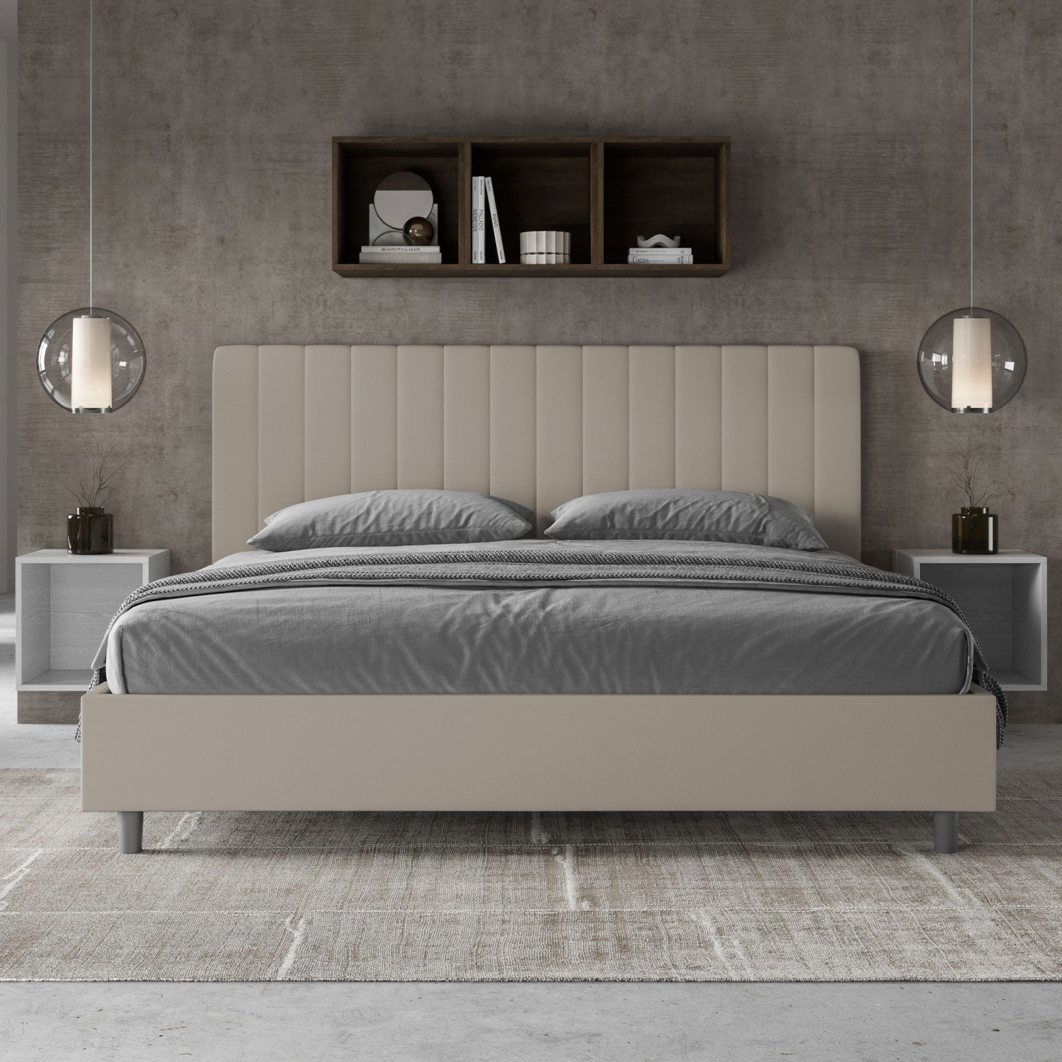 Letto matrimoniale king size con rete imbottito 180x190 similpelle tortora Agueda