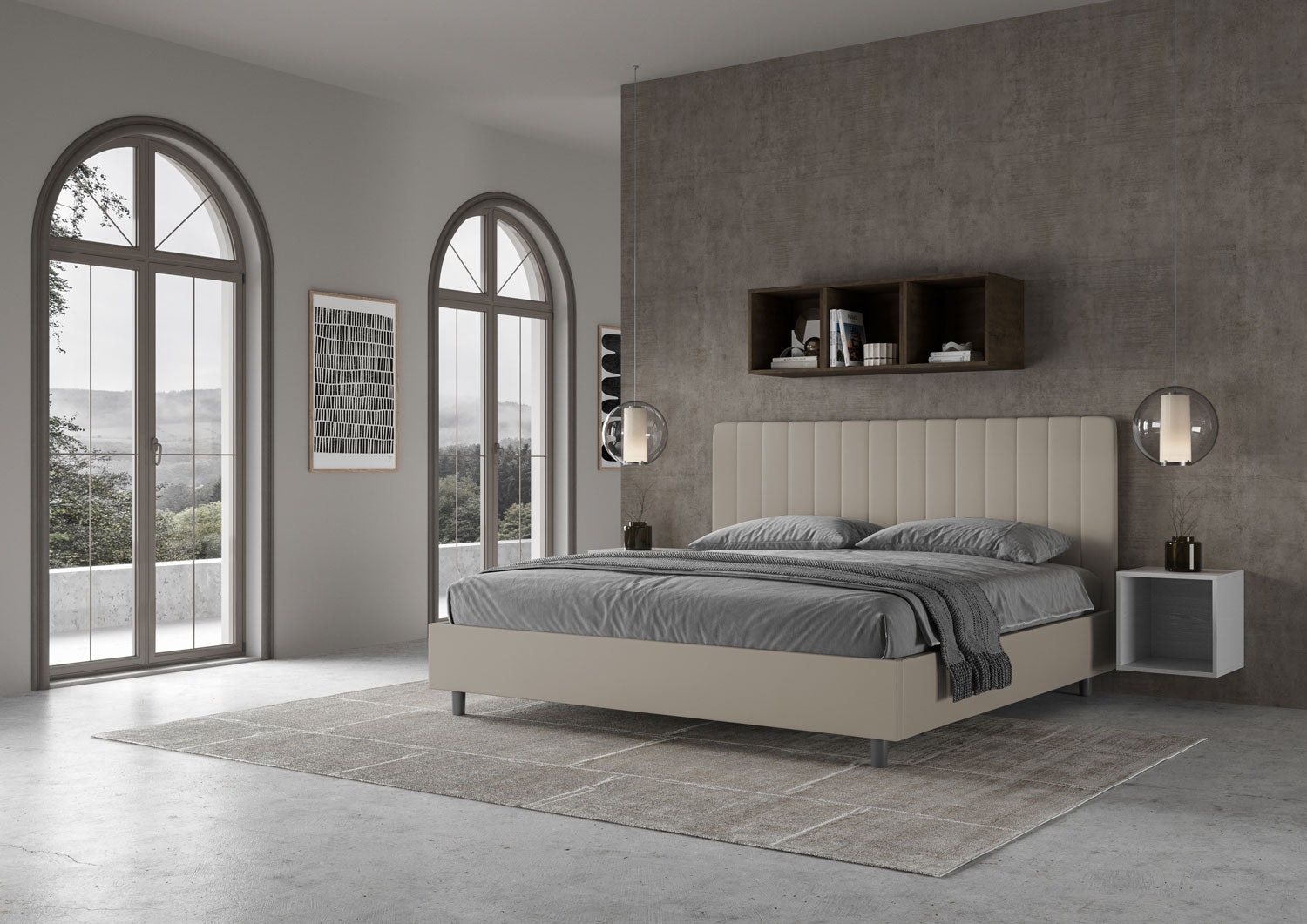 Letto matrimoniale king size contenitore imbottito 180x200 similpelle tortora Agueda