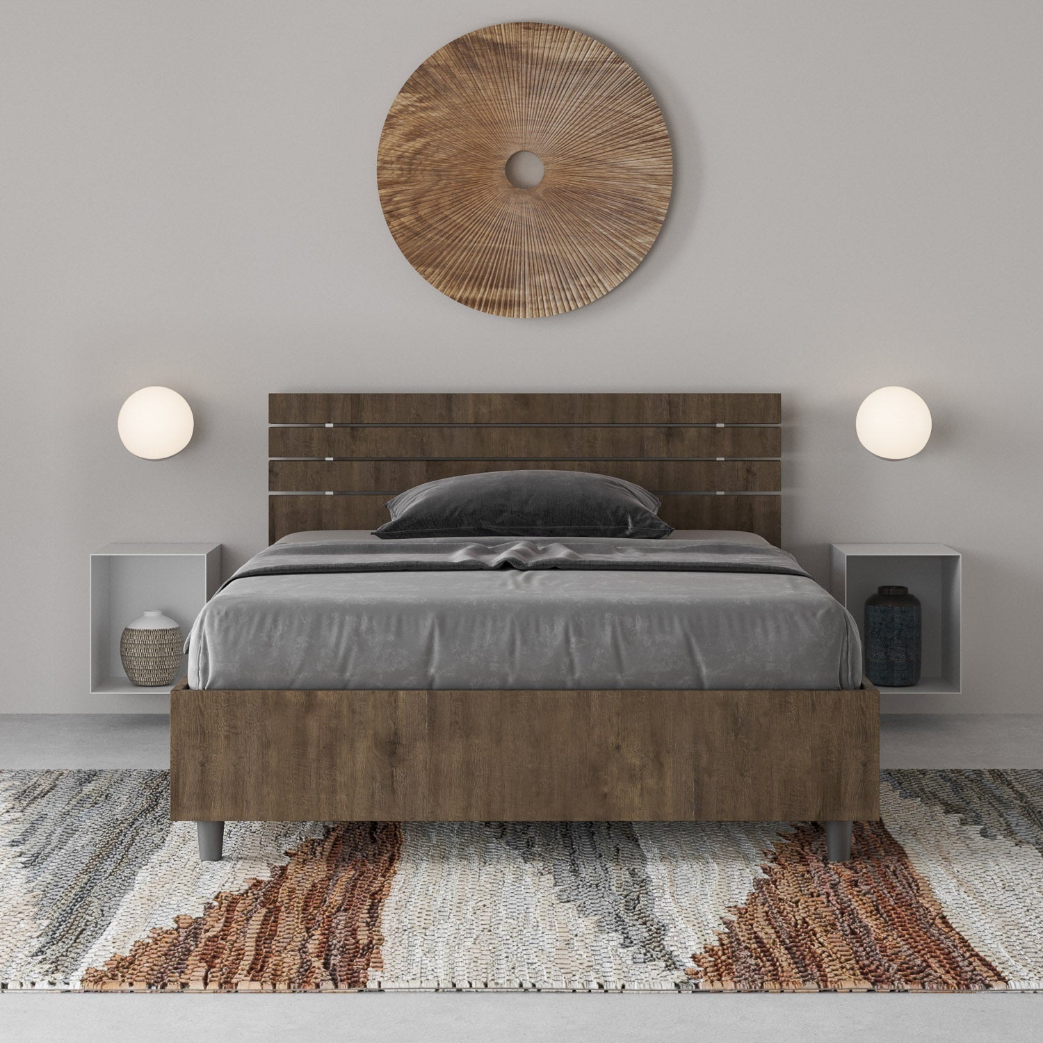 Letto 1 Piazza e Mezzo 120x200 cm Senza Rete Testata Doghe Inclinata Ankel Noce