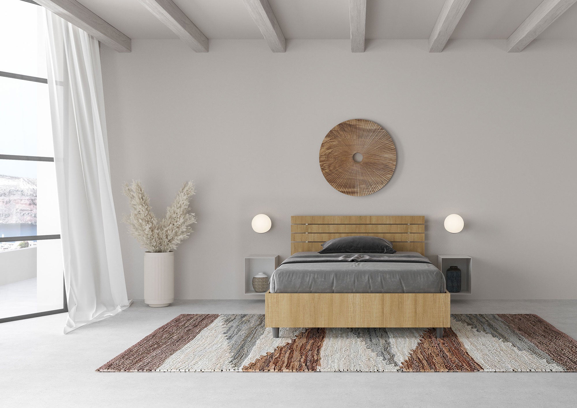 Letto una piazza e mezza contenitore 120x200 testata inclinata con doghe quercia Ankel