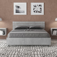 Letto Matrimoniale Francese 140x200 cm con Rete e Contenitore Testata Doghe Dritta Ankel Grigio