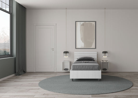 Letto Singolo 80x190 cm con Rete Ankel Testata Doghe Dritta Bianco Frassino