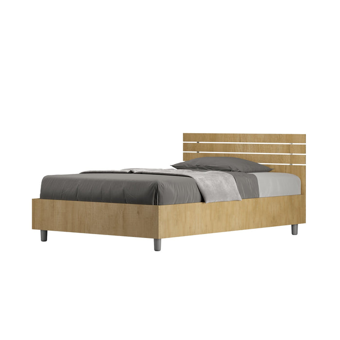 Letto 1 Piazza e Mezzo 120x190 cm con Rete e Contenitore Ankel Testata Doghe Dritta Quercia