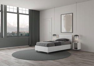 Letto Singolo 80x200 cm con Rete e Contenitore Testata Dritta Ankel Bianco Frassino