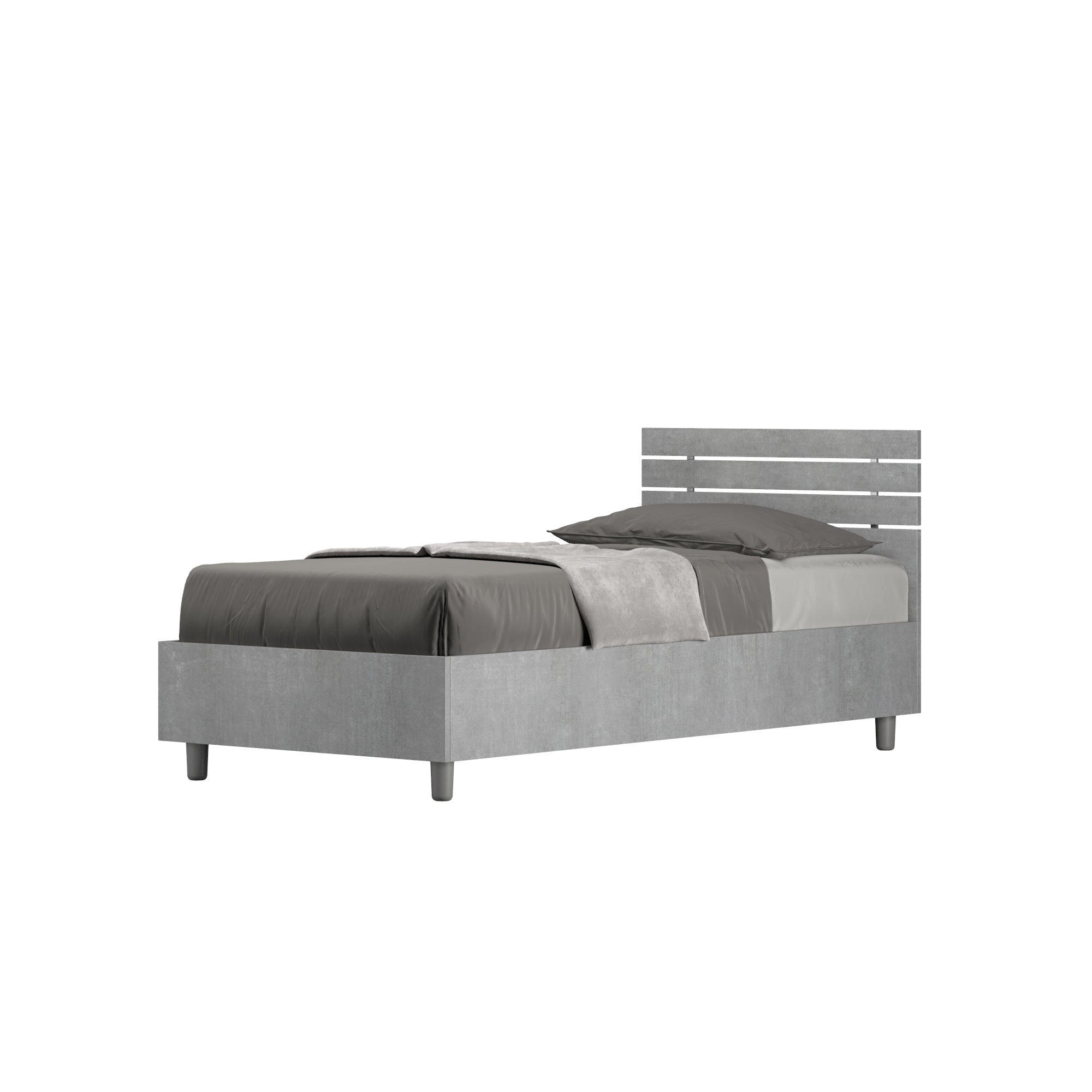 Letto Singolo 80x200 cm con Rete e Contenitore Testata Dritta Ankel Grigio