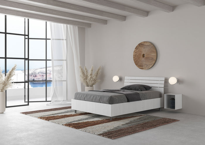 Letto una piazza e mezza con rete 120x200 testata inclinata con doghe bianco frassino Ankel