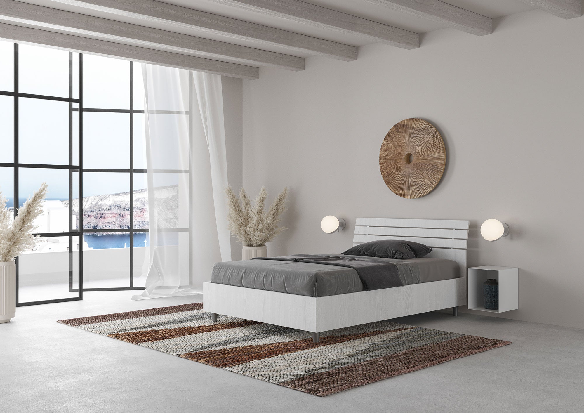 Letto una piazza e mezza con rete 120x190 testata inclinata con doghe bianco frassino Ankel