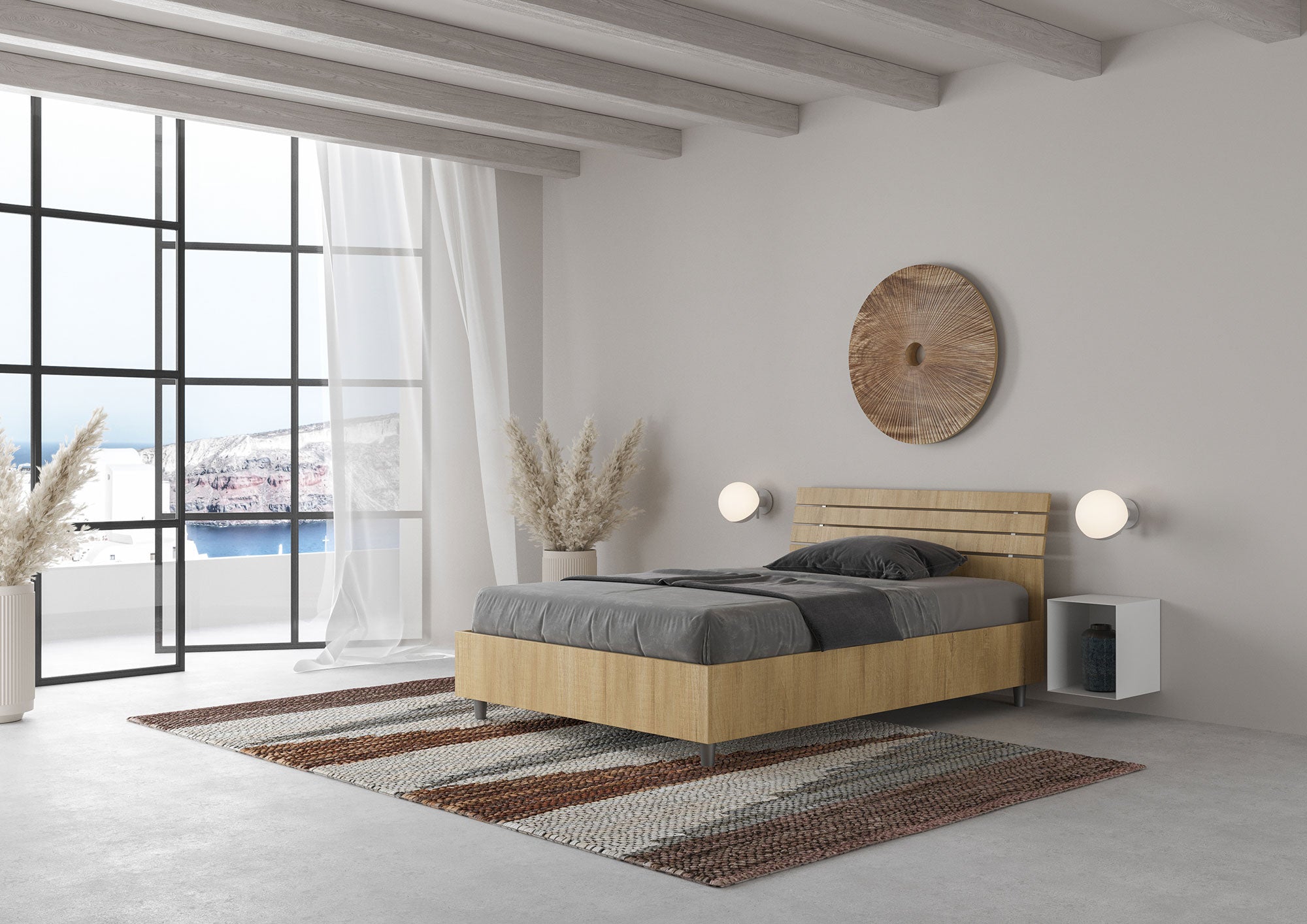 Letto 1 Piazza e Mezzo 120x190 cm con Rete Ankel Testata Doghe Inclinata Quercia