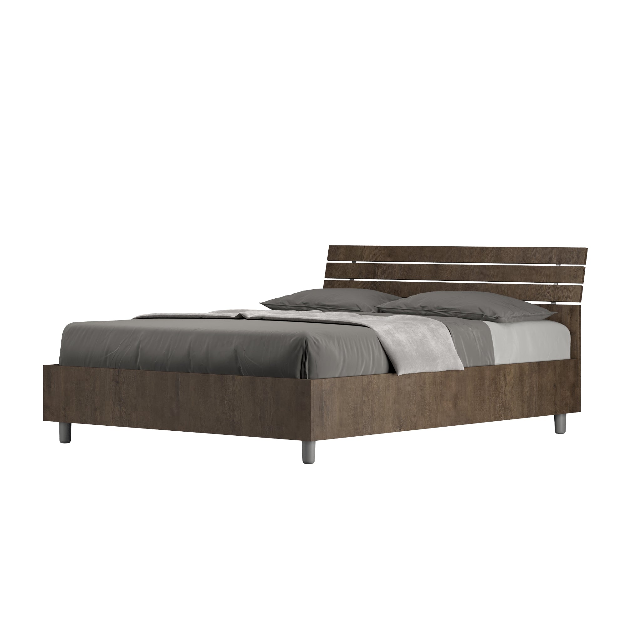 Letto matrimoniale francese senza rete 140x190 testata inclinata con doghe noce Ankel