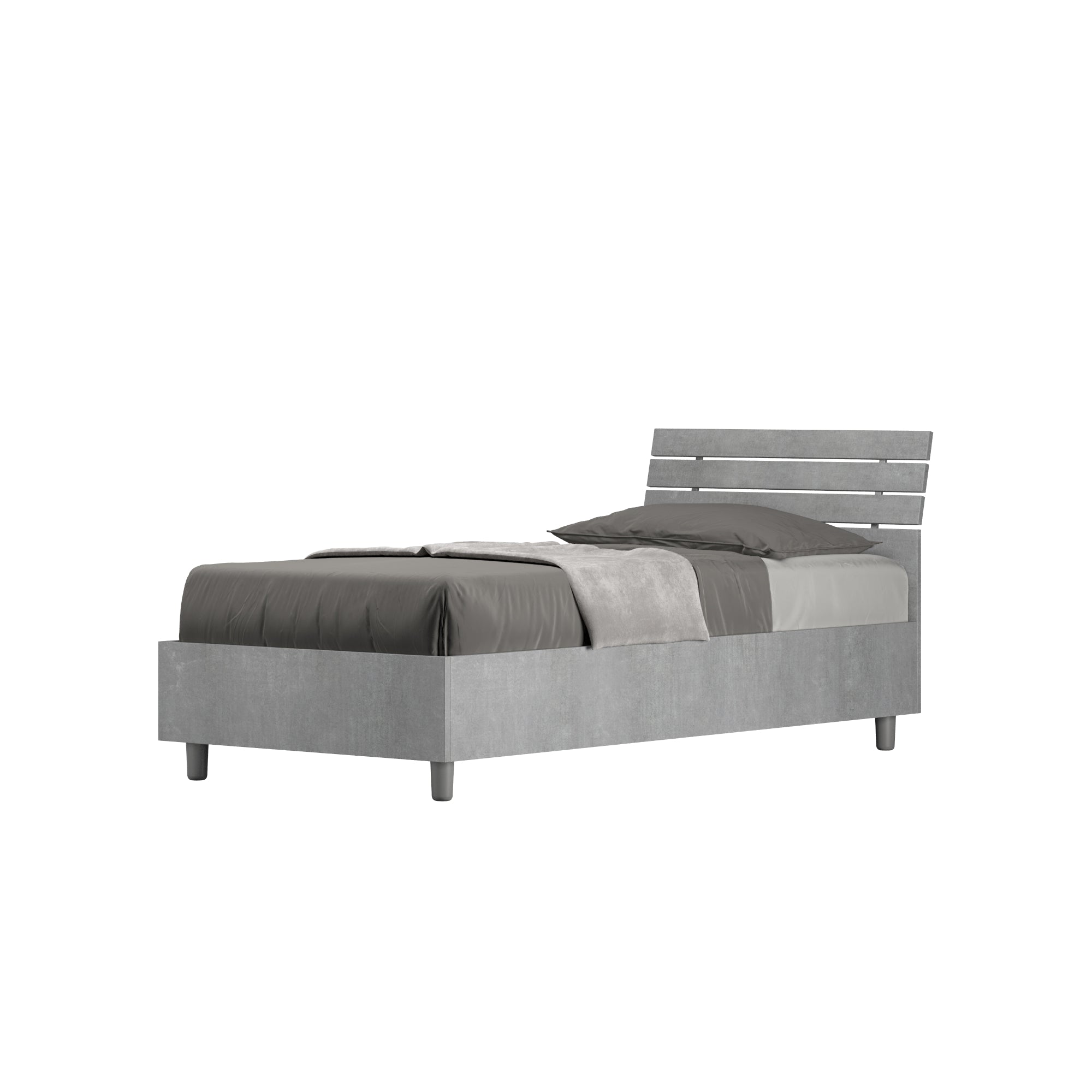 Letto Singolo 80x190 cm con Rete Ankel Testata Doghe Inclinata Cemento